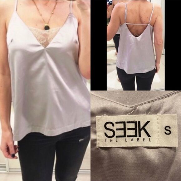 LF SEEK THE LABEL SILVER LACE FRONT CAMI TOP S - Picture 1 of 5